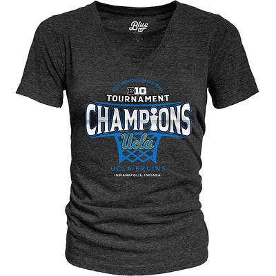Women's Blue 84 Black UCLA Bruins 2025 Big Ten Basketball Conference Tournament Champions Locker Room Tri-Blend V-Neck T-Shirt