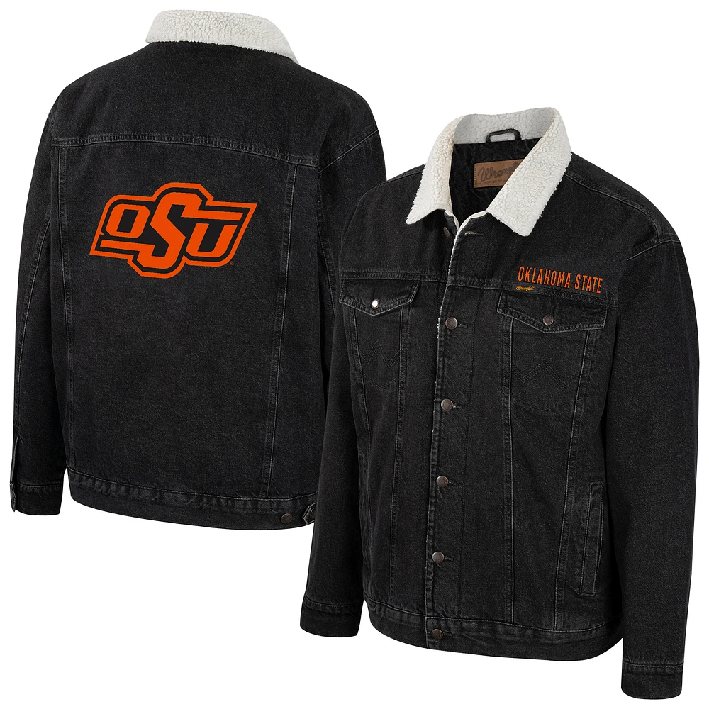 Men's Colosseum x Wrangler Charcoal Oklahoma State Cowboys Western Sherpa Lined Button-Up Denim Jacket