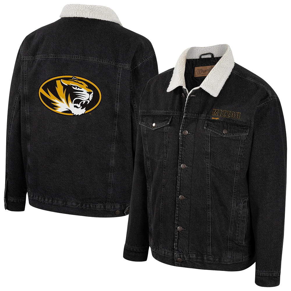Men's Colosseum x Wrangler Charcoal Missouri Tigers Western Sherpa Lined Button-Up Denim Jacket