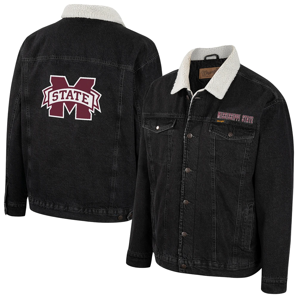 Men's Colosseum x Wrangler Charcoal Mississippi State Bulldogs Western Sherpa Lined Button-Up Denim Jacket