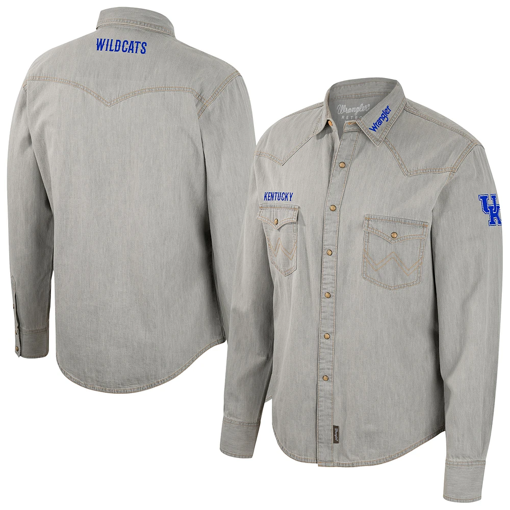 Men's Colosseum x Wrangler Gray Kentucky Wildcats Cowboy Cut Western Full-Snap Long Sleeve Shirt