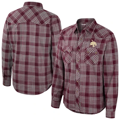 Men's Colosseum x Wrangler Maroon Texas State Bobcats Plaid Western Long Sleeve Full-Snap Shirt