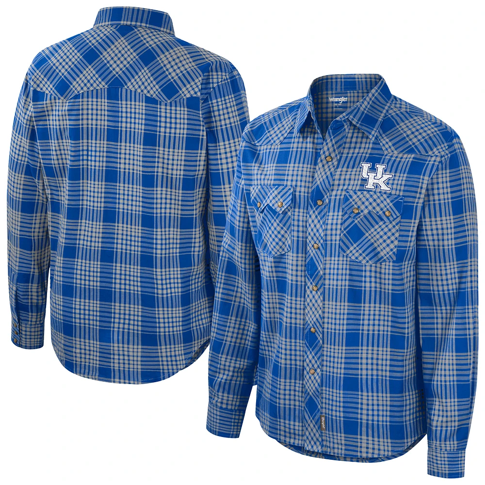 Men's Colosseum x Wrangler Royal Kentucky Wildcats Plaid Western Long Sleeve Full-Snap Shirt
