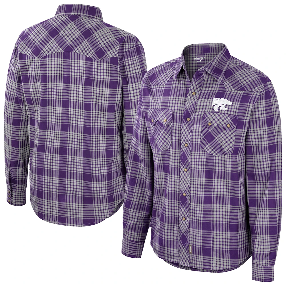 Men's Colosseum x Wrangler Purple Kansas State Wildcats Plaid Western Long Sleeve Full-Snap Shirt