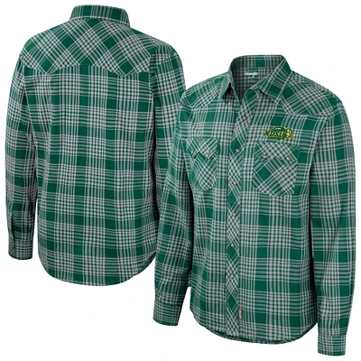 Men's Colosseum x Wrangler Green NDSU Bison Plaid Western Long Sleeve Full-Snap Shirt