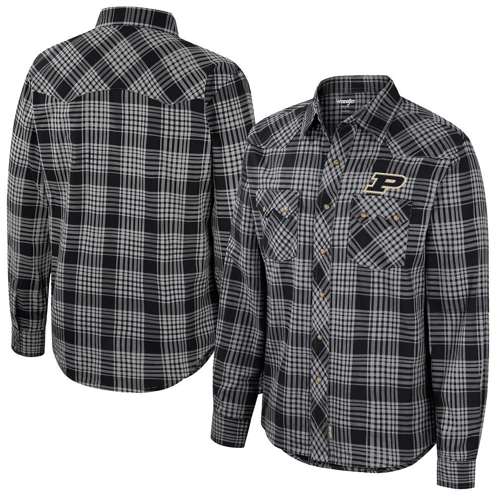 Men's Colosseum x Wrangler Black Purdue Boilermakers Plaid Western Long Sleeve Full-Snap Shirt