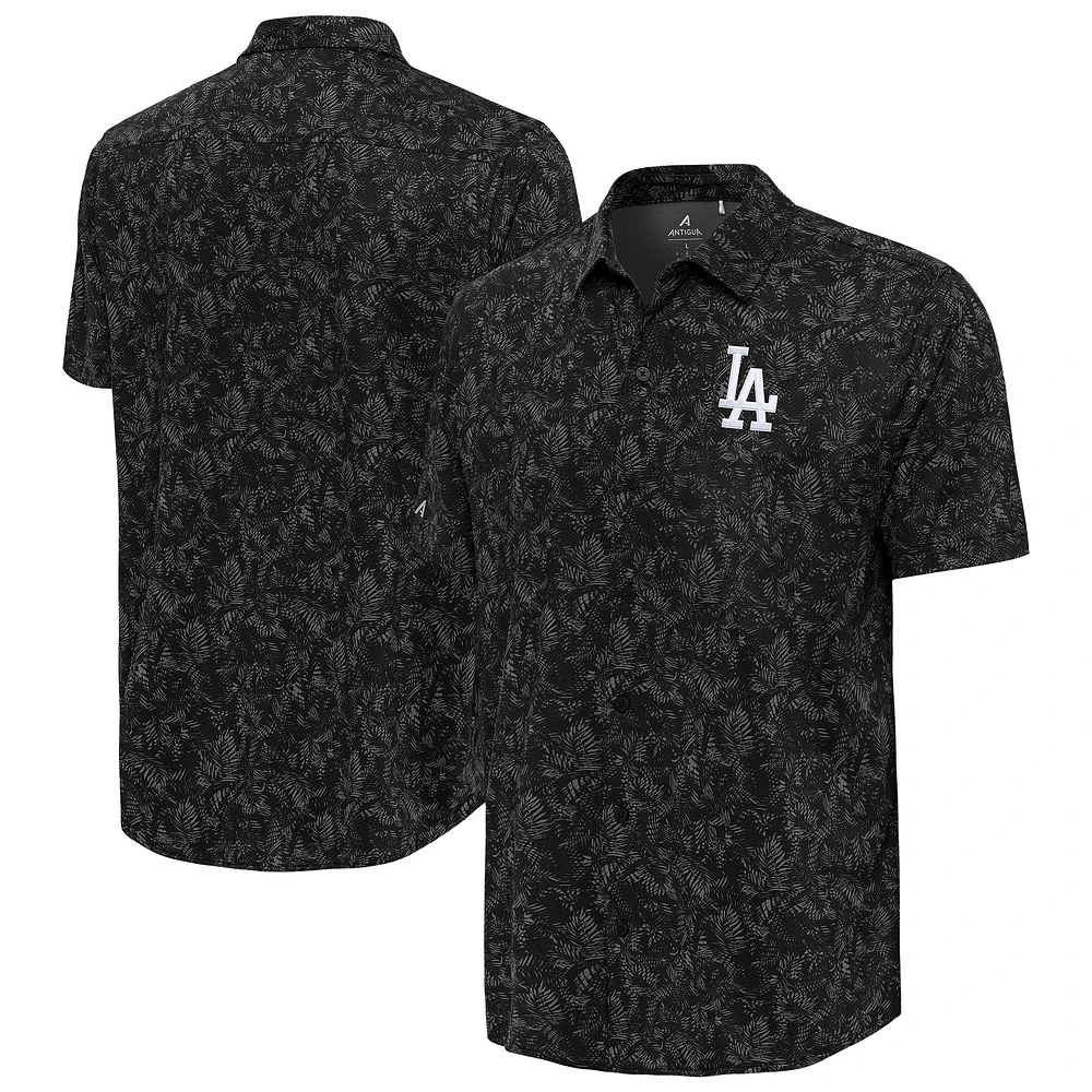 Men's Antigua Black Los Angeles Dodgers Lush Button-Up Shirt
