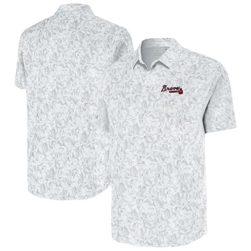 Men's Antigua White Atlanta Braves Lush Button-Up Shirt