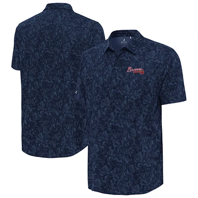Men's Antigua Navy Atlanta Braves Lush Button-Up Shirt