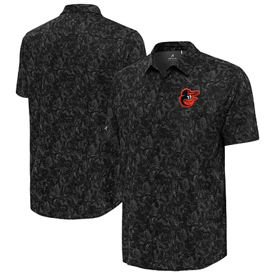 Men's Antigua Black Baltimore Orioles Lush Button-Up Shirt
