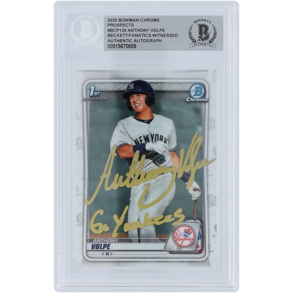 Anthony Volpe New York Yankees Autographed 2020 Bowman Chrome Prospects 1st Bowman Gold Ink #BCP-139 Beckett Fanatics Witnessed Authenticated Card with "Go Yankees" Inscription