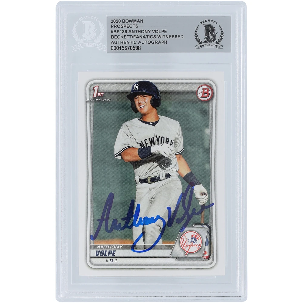 Anthony Volpe New York Yankees Autographed 2020 Bowman Prospects 1st Bowman #BP-139 Beckett Fanatics Witnessed Authenticated Card