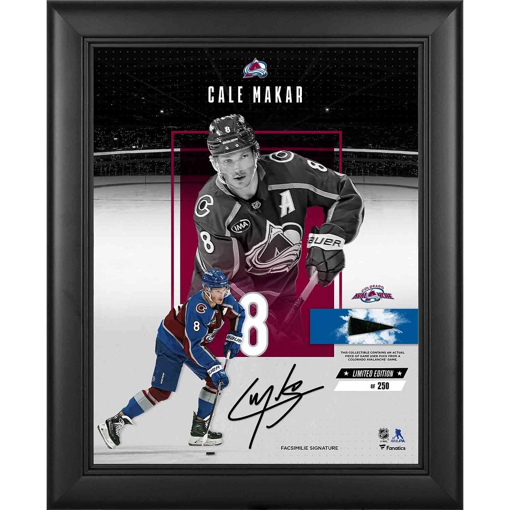 Cale Makar Colorado Avalanche Facsimile Signature Framed 11" x 14" Impact Collage with a Piece of Game-Used Puck - Limited Edition of 250