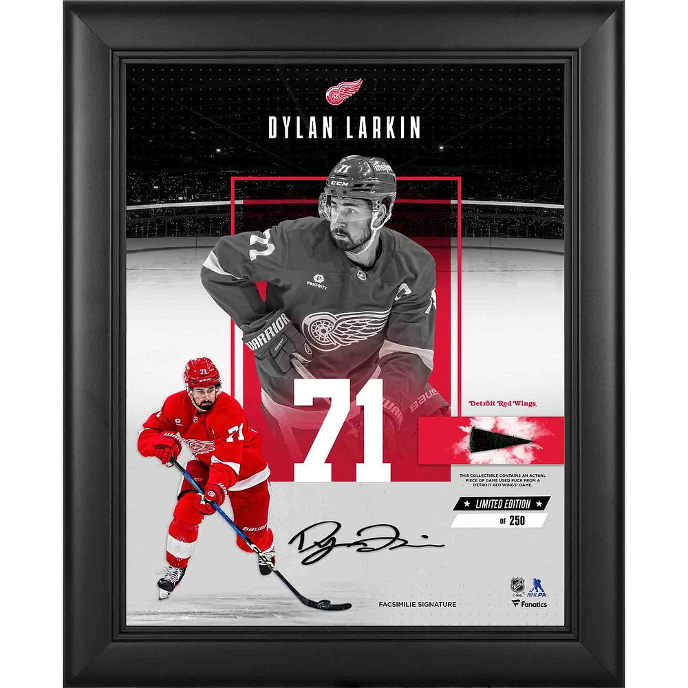 Dylan Larkin Detroit Red Wings Facsimile Signature Framed 11" x 14" Impact Collage with a Piece of Game-Used Puck - Limited Edition of 250
