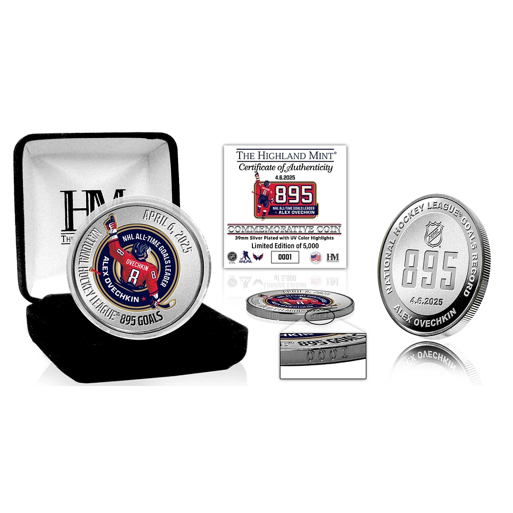 Highland Mint Alexander Ovechkin Washington Capitals NHL All-Time Leading Goal Scorer 39mm Silver Coin