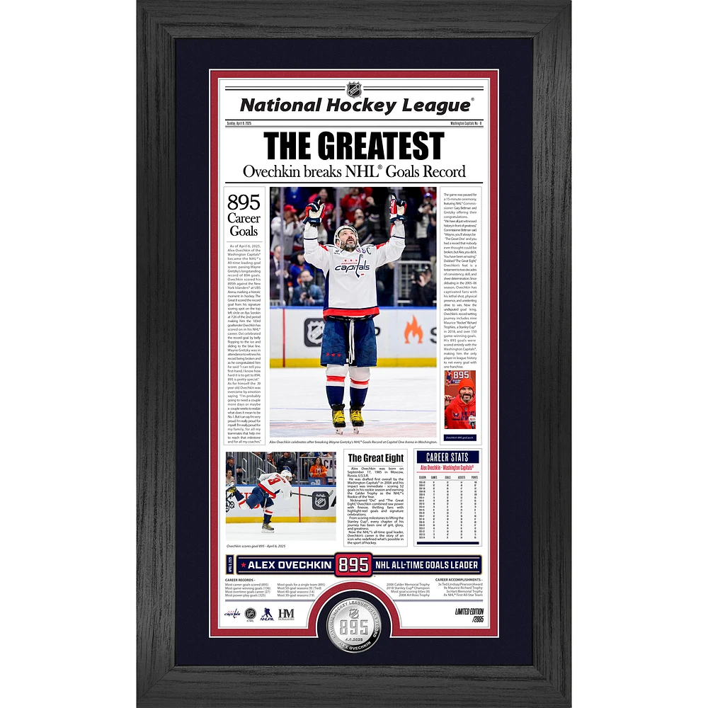 Highland Mint Alexander Ovechkin Washington Capitals NHL All-Time Leading Goal Scorer 12" x 20" Front Page News Silver Coin Photo Mint
