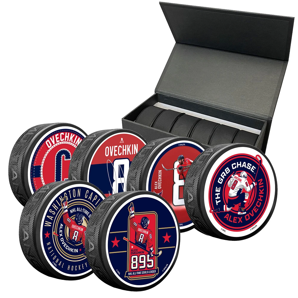 Alexander Ovechkin Washington Capitals NHL All-Time Leading Goal Scorer Six-Pack Hockey Puck Set