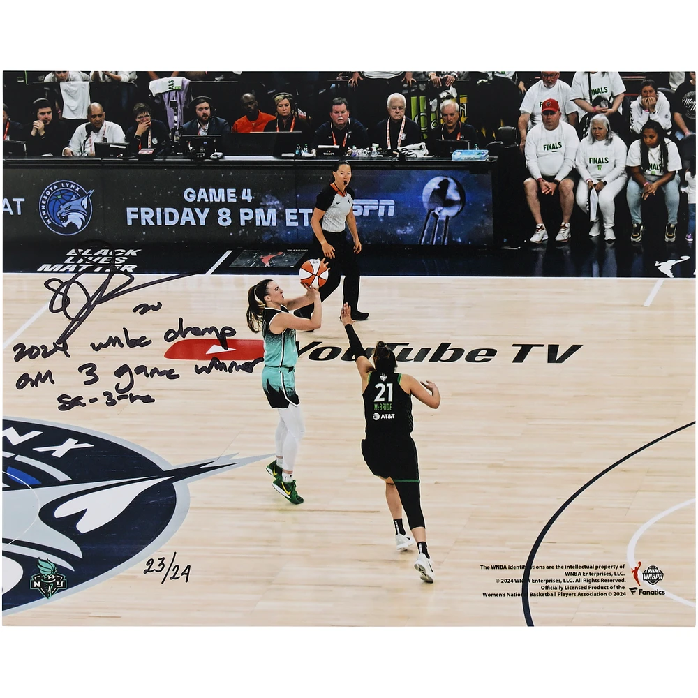 Sabrina Ionescu New York Liberty Autographed 8" x 10" WNBA Finals Game 3 Game Winning 3-Pointer Photograph with Multiple Inscriptions - Limited Edition of 24
