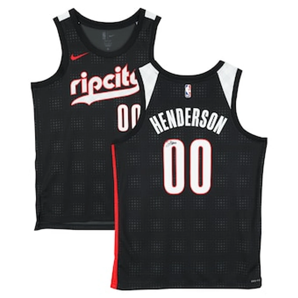 Scoot Henderson Portland Trail Blazers Autographed Black Nike 2024-25 City Edition Swingman Jersey