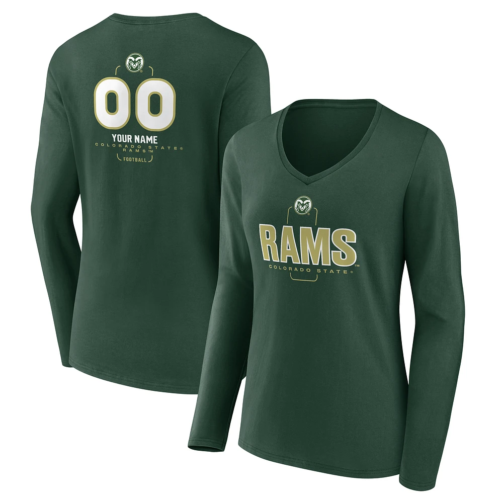 Women's Green Colorado State Rams Personalized Name & Number Midfielder Long Sleeve V-Neck T-Shirt