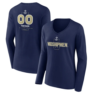 Women's Navy Navy Midshipmen Personalized Name & Number Midfielder Long Sleeve V-Neck T-Shirt