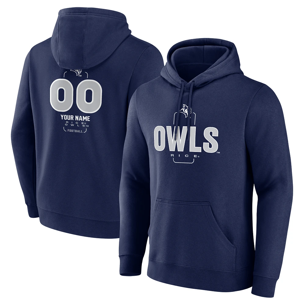 Men's Navy Rice Owls Personalized Name & Number Midfielder Pullover Hoodie