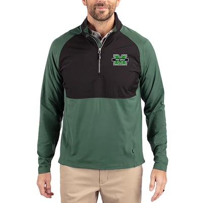 Men's Cutter & Buck Hunter Green Marshall Thundering Herd Adapt Eco Knit Hybrid Recycled Quarter-Zip Jacket