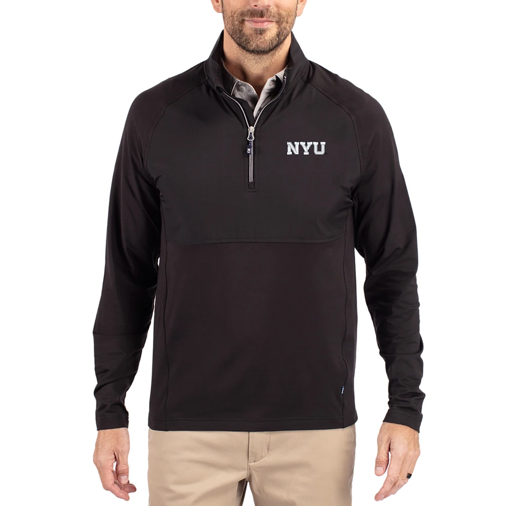 Men's Cutter & Buck NYU Violets Adapt Eco Knit Hybrid Recycled Quarter-Zip Jacket