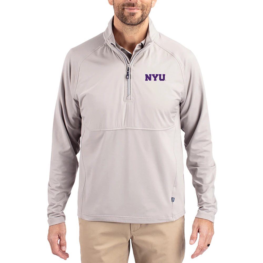 Men's Cutter & Buck Gray NYU Violets Adapt Eco Knit Hybrid Recycled Quarter-Zip Jacket