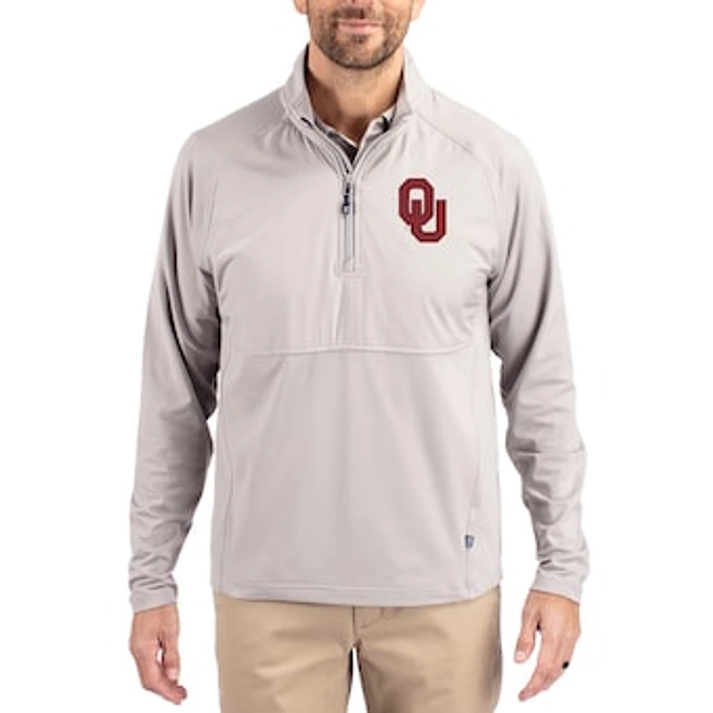 Men's Cutter & Buck Gray Oklahoma Sooners Adapt Eco Knit Hybrid Recycled Quarter-Zip Jacket