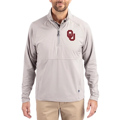 Men's Cutter & Buck Gray Oklahoma Sooners Adapt Eco Knit Hybrid Recycled Quarter-Zip Jacket