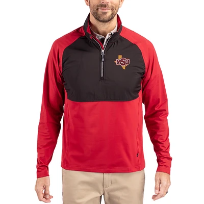 Men's Cutter & Buck Midwestern State Mustangs Adapt Eco Knit Hybrid Recycled Quarter-Zip Jacket