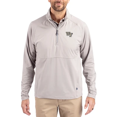Men's Cutter & Buck Gray Wake Forest Demon Deacons Adapt Eco Knit Hybrid Recycled Quarter-Zip Jacket