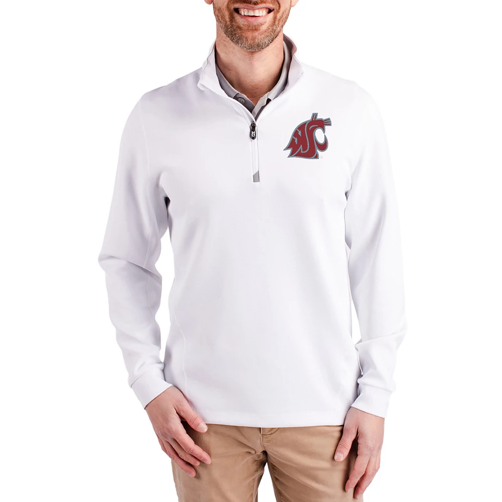 Men's Cutter & Buck Washington State Cougars DryTec Traverse Stretch Eco Tri-Blend Quarter-Zip Pullover