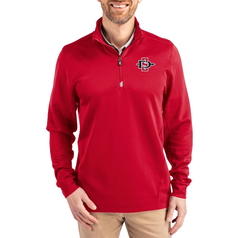 Men's Cutter & Buck San Diego State Aztecs DryTec Traverse Stretch Eco Tri-Blend Quarter-Zip Pullover
