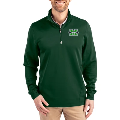 Men's Cutter & Buck Hunter Green Marshall Thundering Herd DryTec Traverse Stretch Eco Tri-Blend Quarter-Zip Pullover