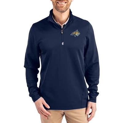 Men's Cutter & Buck Navy Montana State Bobcats DryTec Traverse Stretch Eco Tri-Blend Quarter-Zip Pullover