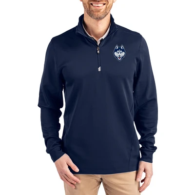Men's Cutter & Buck Navy UConn Huskies DryTec Traverse Stretch Eco Tri-Blend Quarter-Zip Pullover