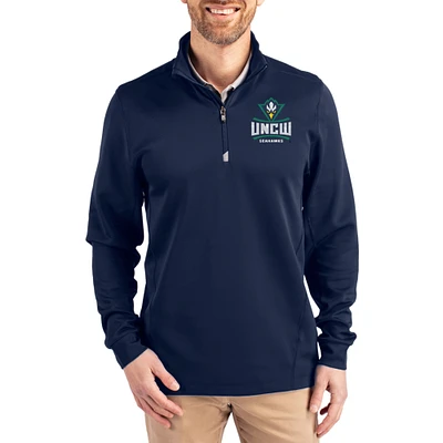 Men's Cutter & Buck Navy UNC Wilmington Seahawks DryTec Traverse Stretch Eco Tri-Blend Quarter-Zip Pullover