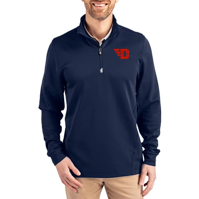 Men's Cutter & Buck Navy Dayton Flyers DryTec Traverse Stretch Eco Tri-Blend Quarter-Zip Pullover