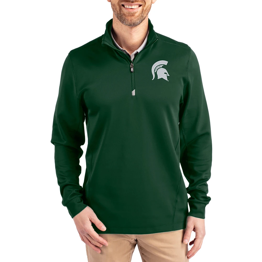 Men's Cutter & Buck Hunter Green Michigan State Spartans DryTec Traverse Stretch Eco Tri-Blend Quarter-Zip Pullover
