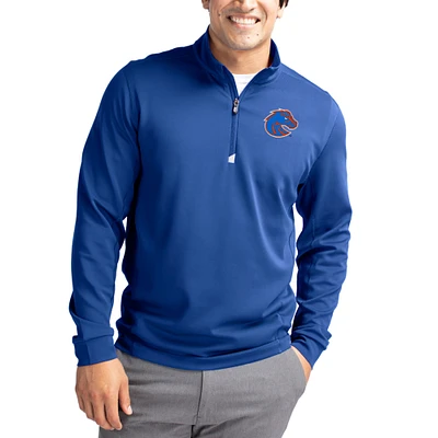 Men's Cutter & Buck Boise State Broncos DryTec Traverse Stretch Eco Tri-Blend Quarter-Zip Pullover