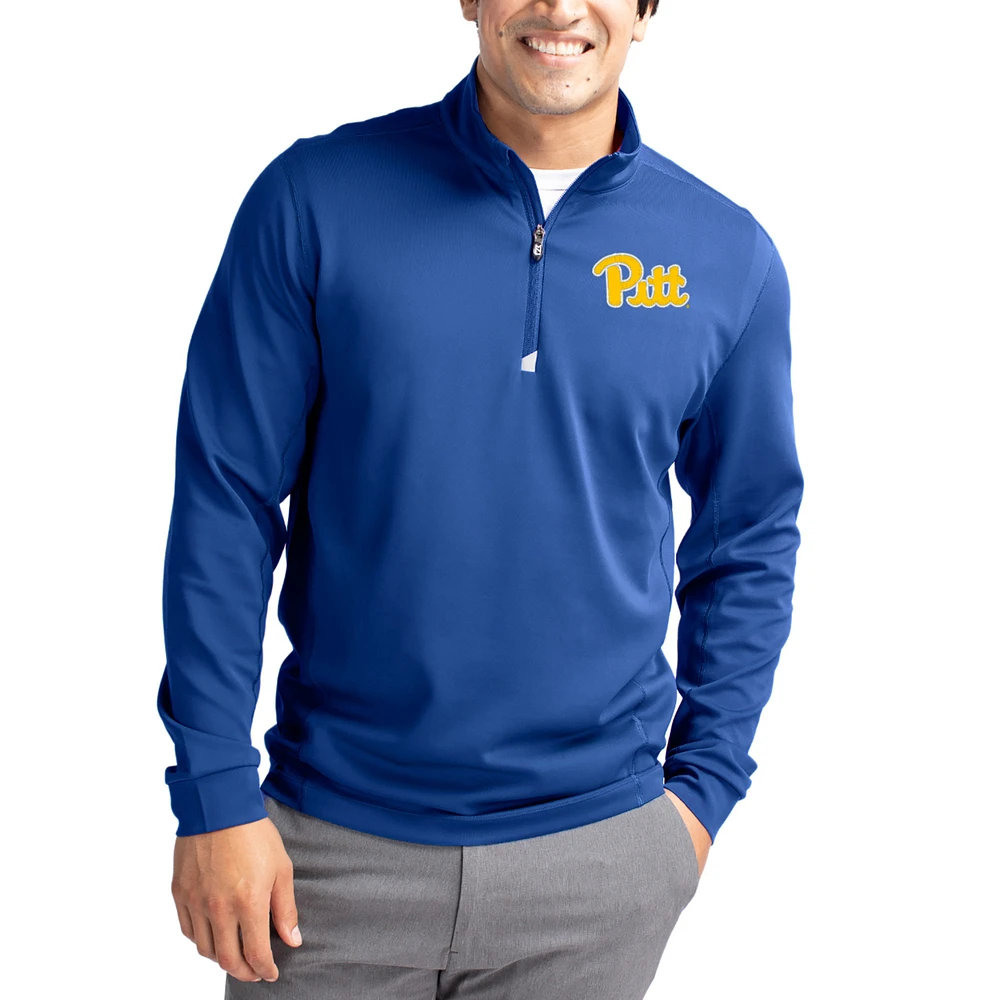 Men's Cutter & Buck Pitt Panthers DryTec Traverse Stretch Eco Tri-Blend Quarter-Zip Pullover