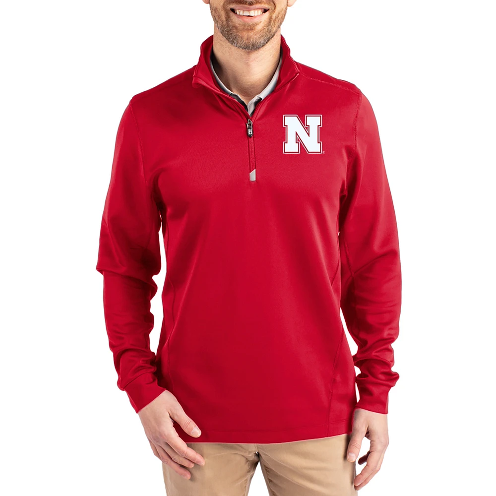 Men's Cutter & Buck Nebraska Huskers DryTec Traverse Stretch Eco Tri-Blend Quarter-Zip Pullover