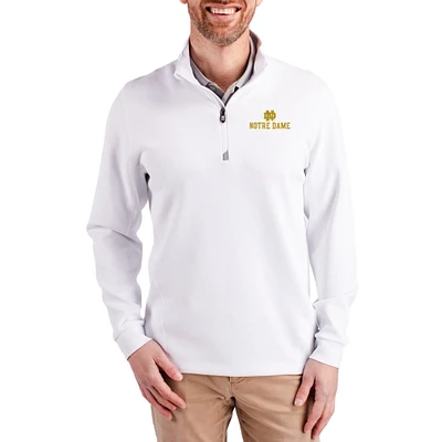 Men's Cutter & Buck White Notre Dame Fighting Irish DryTec Traverse Stretch Eco Tri-Blend Quarter-Zip Pullover