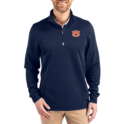 Men's Cutter & Buck Navy Auburn Tigers DryTec Traverse Stretch Eco Tri-Blend Quarter-Zip Pullover