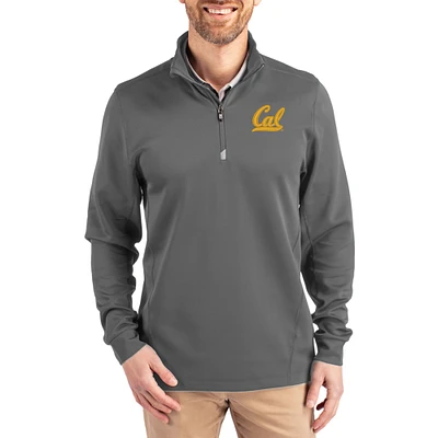 Men's Cutter & Buck Gray Cal Bears DryTec Traverse Stretch Eco Tri-Blend Quarter-Zip Pullover