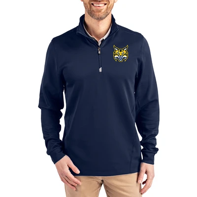 Men's Cutter & Buck Navy Quinnipiac Bobcats DryTec Traverse Stretch Eco Tri-Blend Quarter-Zip Pullover