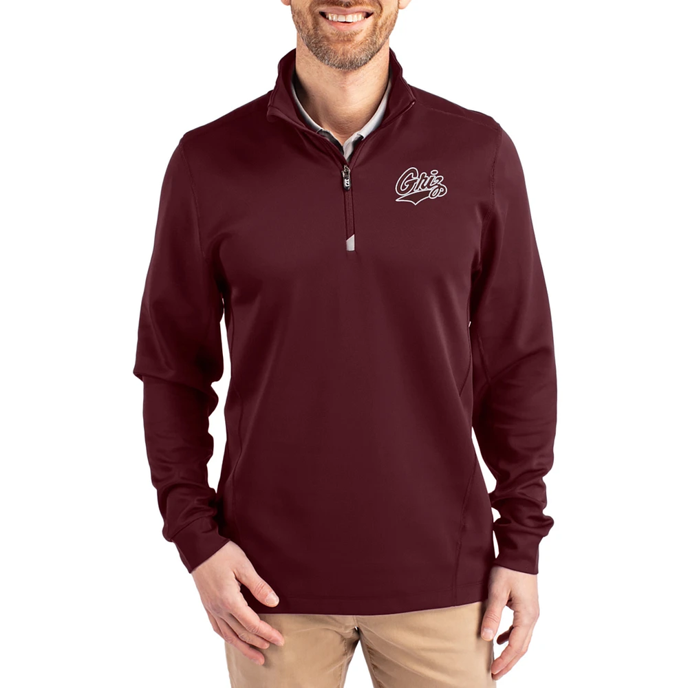 Men's Cutter & Buck Maroon Montana Grizzlies DryTec Traverse Stretch Eco Tri-Blend Quarter-Zip Pullover