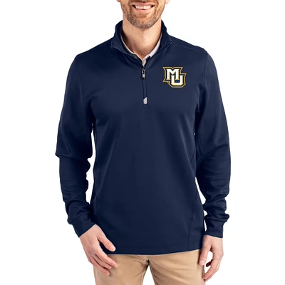 Men's Cutter & Buck Navy Marquette Golden Eagles DryTec Traverse Stretch Eco Tri-Blend Quarter-Zip Pullover